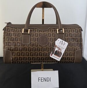 Fendi 1990s Zucca Coated Canvas Boston Bag w/textured leather- rare collectable